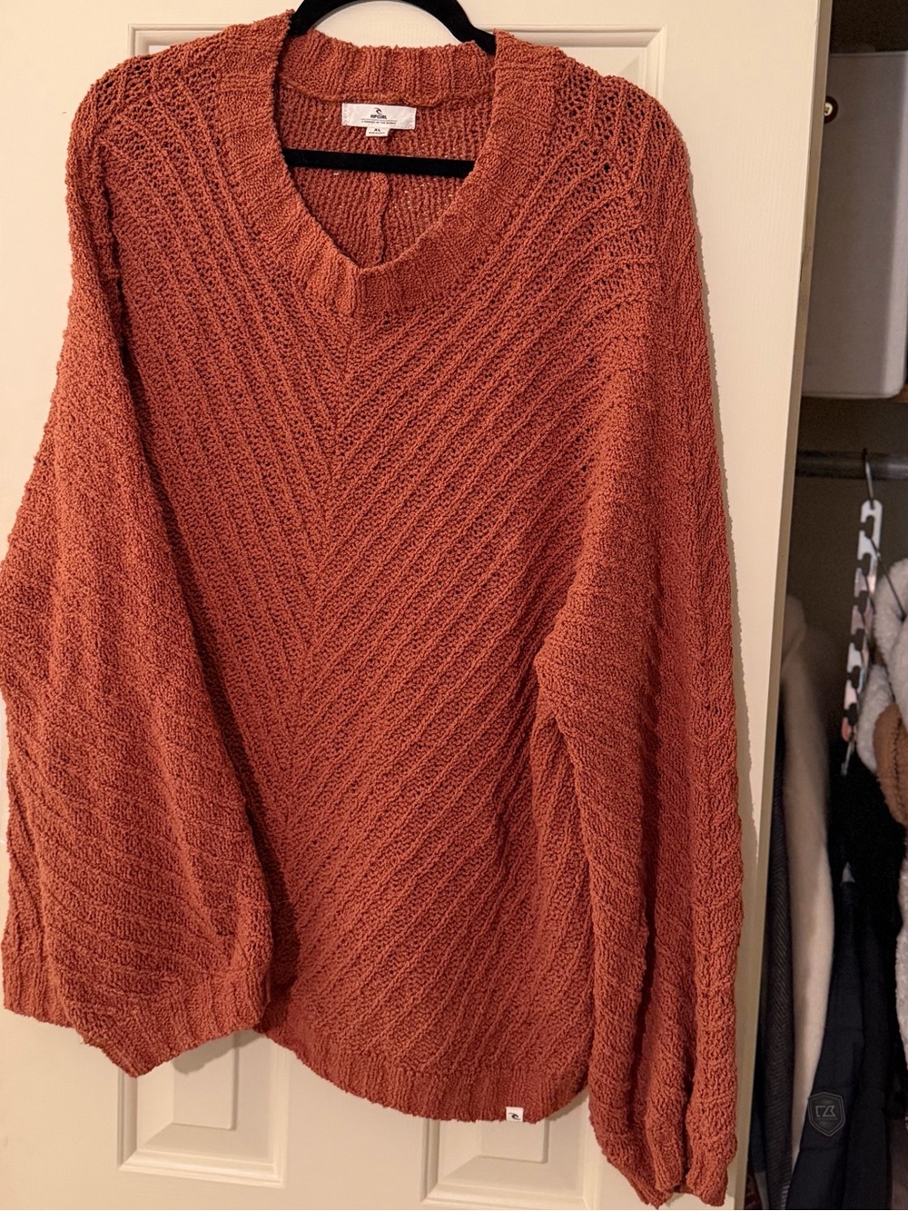 Rip Curl Women's Rust Orange V-Neck Textured Sweater
